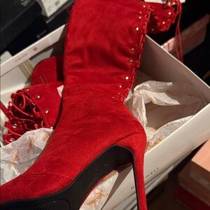 Elegant Red High Heel Boots